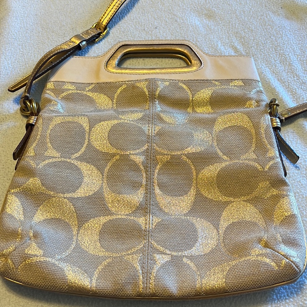 Coach gold and tan clutch/handbag/crossbody/shoulder bag